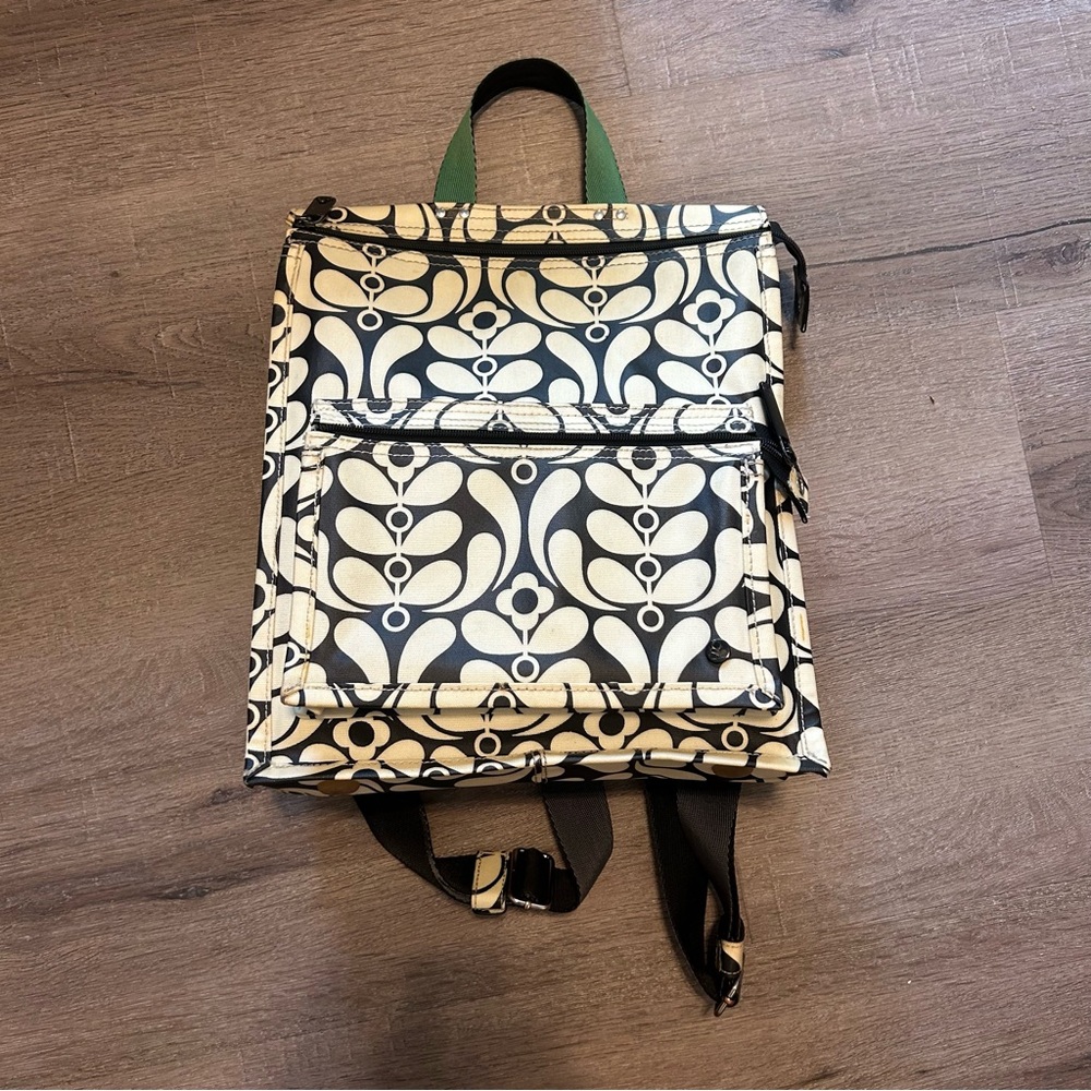 RARE! Orla Kiely Vintage Black and Cream Floral Backpack